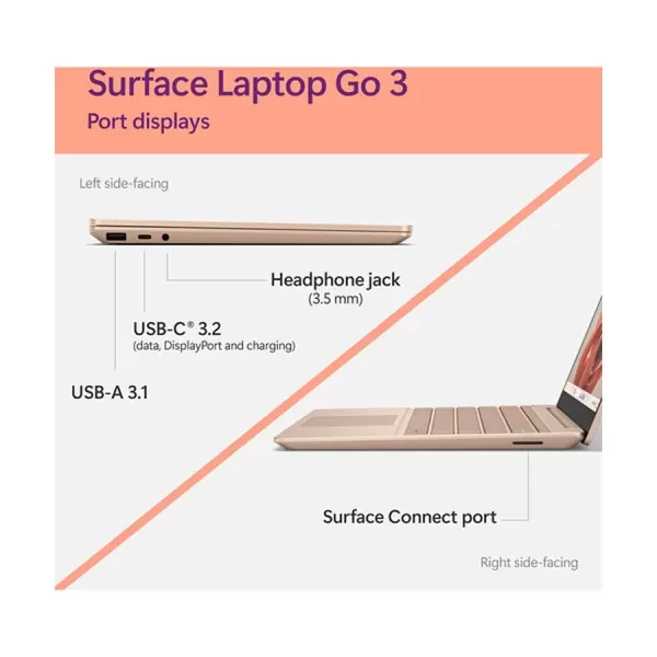 Microsoft Surface Laptop Go 3 Intel Core i5 1235U 8GB RAM, 256GB SSD 12.4 Inch PixelSense MultiTouch Display Sandstone Surface Go Laptop
