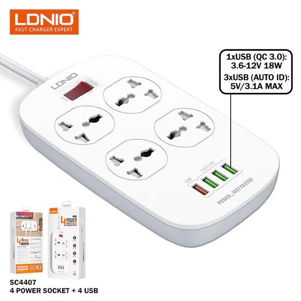 Ldnio 2 Pin 4 Port White Power Strip #SC4407(4 x USB)