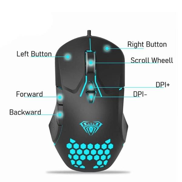 AULA F809 Backlit Macro Programming Honeycomb Wired Gaming Mouse