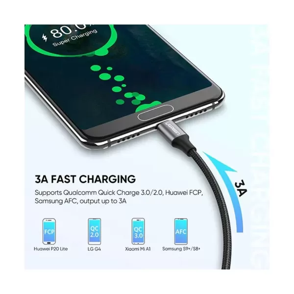 UGREEN US288 (60127) USB-A 2.0 to USB-C Cable Nickel Plating Aluminum Braid 1.5m (Black)