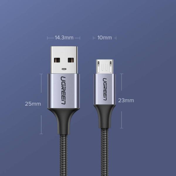 UGREEN US290 (60148) USB 2.0 A to Micro USB Cable Nickel Plating Aluminum Braid 2m (Black)