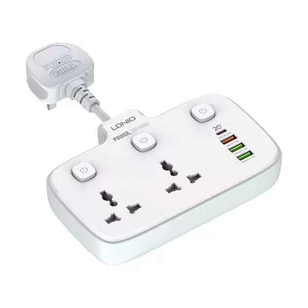 Ldnio 3 Pin 2 Port White Power Strip SC2413