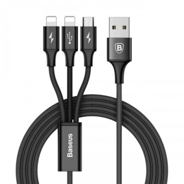 Baseus Rapid Series 3-in-1 Micro+Dual Lightning 3A Cable 1.2 Meter