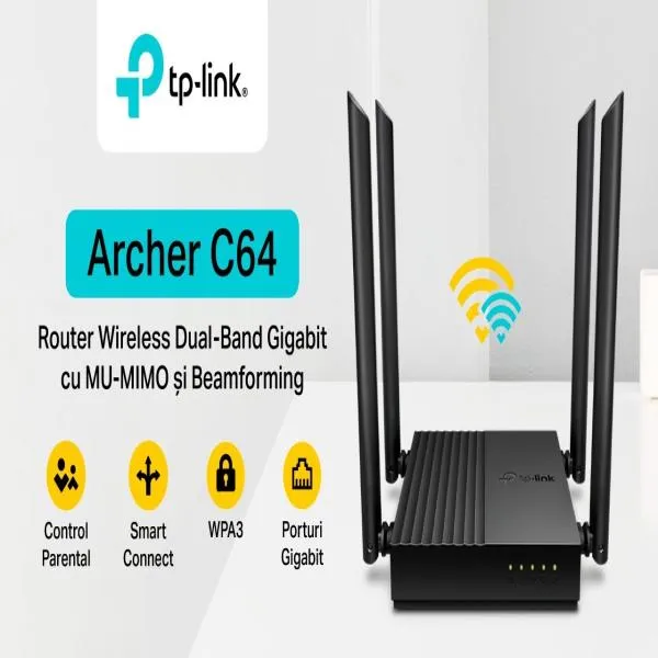 TP-Link Archer C64 AC1200 1200mbps Dual-Band Wireless MU-MIMO Gigabit WiFi Router