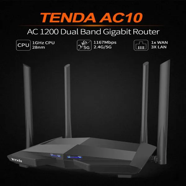 Tenda AC10 AC1200 Dual Band 4 Anteena 1200Mbps Gigabit WiFi Router