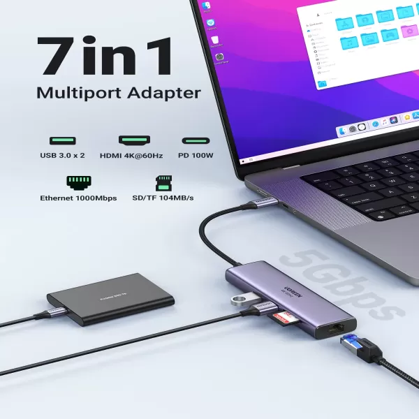 Ugreen CM512 (60515) 7-in-1 4K HDMI USB C Hub image 3