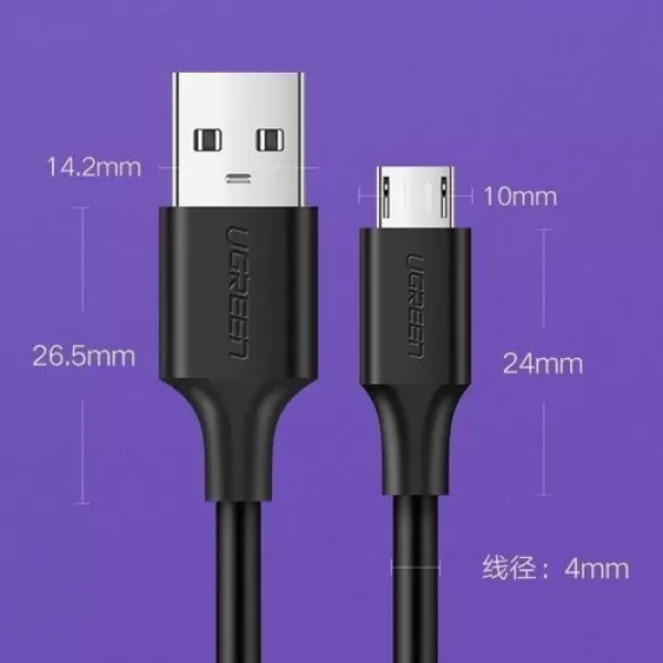 UGREEN US289 (60137) USB 2.0 A to Micro USB Nickel Plating 1.5m Cable Black image 3