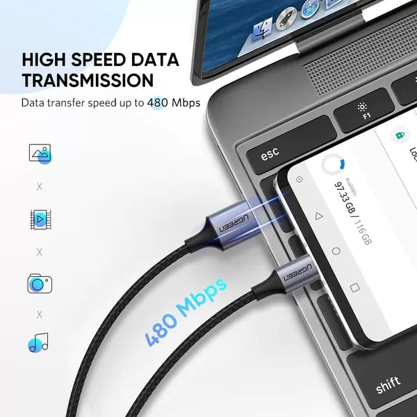 UGREEN US288 (60126) USB-C Male To USB 2.0 A Male Cable - 1M image 2
