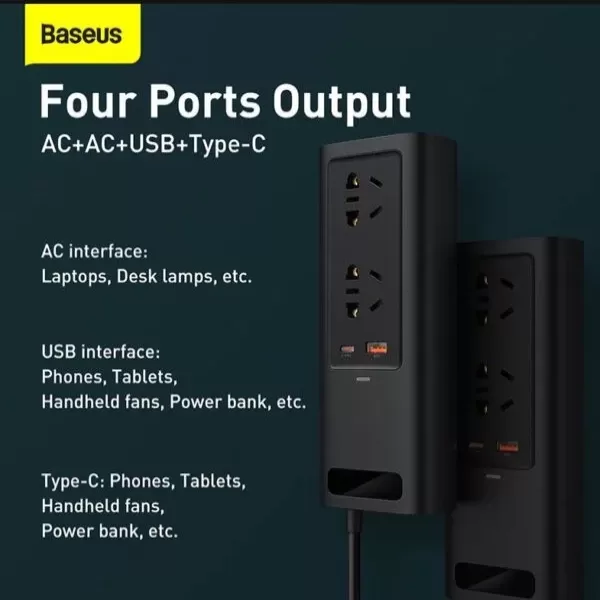 Baseus In-car Inverter 150W 220V CN EU Ports Black CRNBQ-A01 image 2