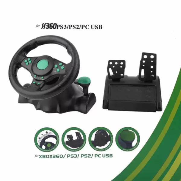 Gaming Vibration Racing Steering Wheel With Pedals Car Steering Wheel For PS3,PS2, PC USB image 4