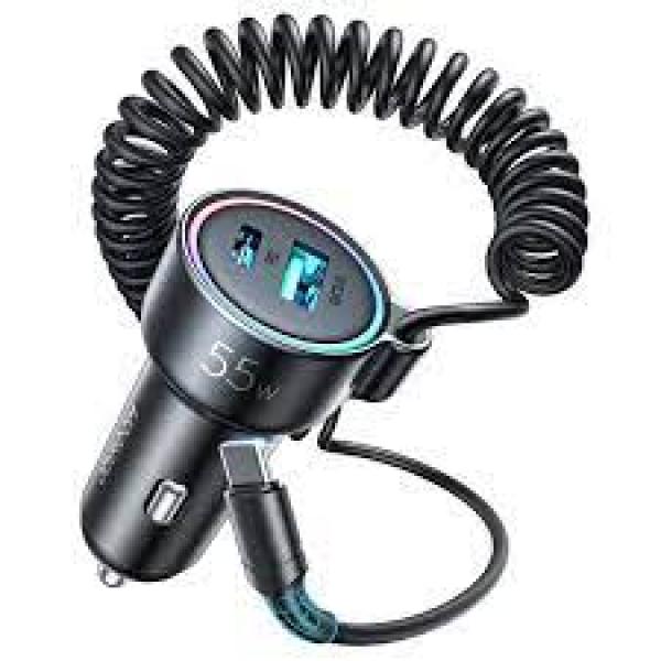 JOYROOM JR-CL07 3-IN-1 WIRED FAST CAR CHARGER 55W - USB-C - BLACK image 2