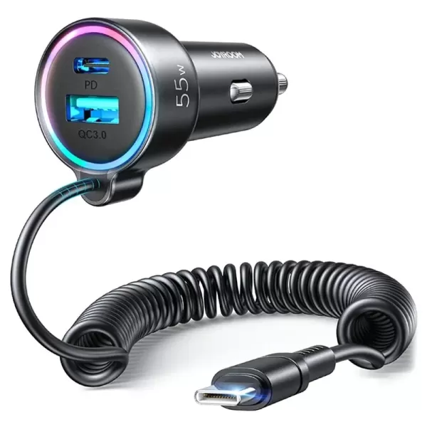 JOYROOM JR-CL07 3-IN-1 WIRED FAST CAR CHARGER 55W - USB-C - BLACK