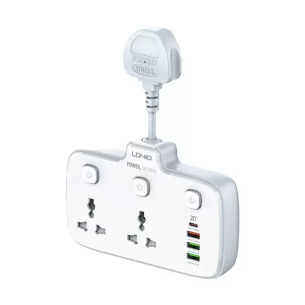 Ldnio 3 Pin 2 Port White Power Strip SC2413